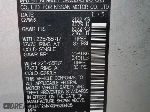 2016 Nissan Rogue S with VIN KNMAT2MVXGP628405, listed as a Copart auction lot 49005125 with 100,948 mi miles and Salvage Title. Bid and sale history available at carsss.com. Image 13.