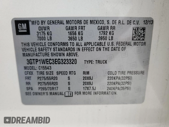 2014 GMC Sierra 1500 Denali z VIN 3GTP1WEC3EG323320, wystawiony jako Copart lot #81966444 z przebiegiem Nie podano mil oraz Szkoda całkowita • Salvage title. Historia ofert i sprzedaży dostępna na DreamBid. Obrazek 12.