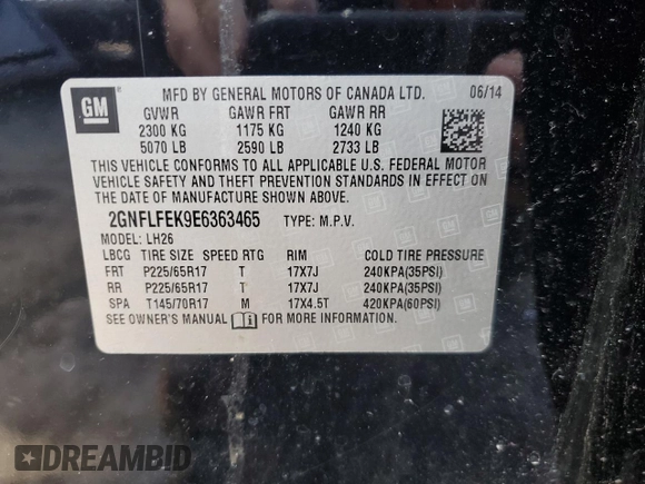 2014 Chevrolet Equinox LT with VIN 2GNFLFEK9E6363465, listed as a Copart auction lot 42608955 with 133,319 mi miles and Salvage Title. Bid and sale history available at carsss.com. Image 13.