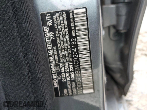 2012 Mercedes-Benz C 300 Sport with VIN WDDGF8BB9CR204182, listed as a Copart auction lot 58328205 with 131,435 mi miles and Salvage title. Bid and sale history available at DreamBid. Image 12.
