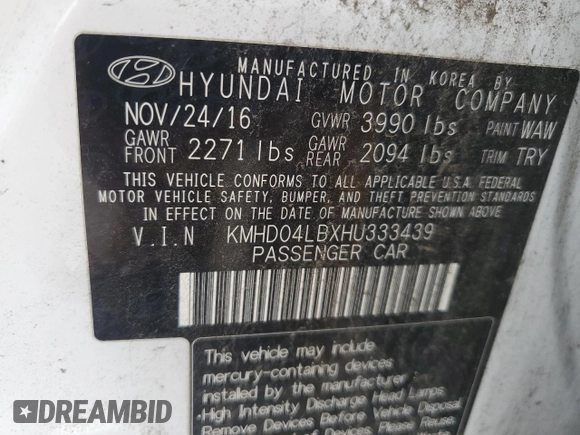 2017 Hyundai Elantra Sport с VIN KMHD04LBXHU333439, выставлен на аукционе Copart как лот 50552165 с пробегом 127 386 миль миль и Списание • Salvage title. История ставок и продаж доступна на DreamBid. Изображение 12.