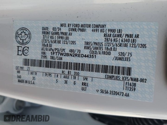 2024 Ford F-250 XL z VIN 1FT7W2BN2RED44351, wystawiony jako Copart lot #88807765 z przebiegiem 22 388 mil mil oraz Szkoda całkowita • Salvage title. Historia ofert i sprzedaży dostępna na DreamBid. Obrazek 13.