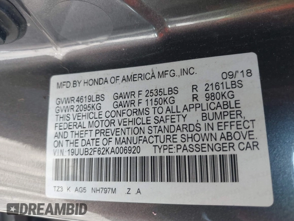 2019 Acura TLX w/A-Spec Pkg z VIN 19UUB2F62KA006920, wystawiony jako IAAI lot #42039137 z przebiegiem 102 780 mil mil oraz . Historia ofert i sprzedaży dostępna na DreamBid. Obrazek 9.