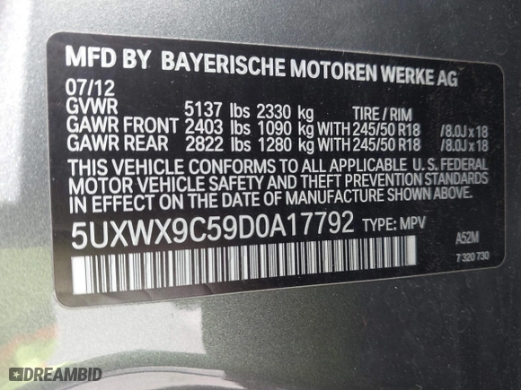 2013 BMW X3 xDrive28i with VIN 5UXWX9C59D0A17792, listed as a IAAI auction lot 41902533 with 63,104 mi miles. Bid and sale history available at carsss.com. Image 9.