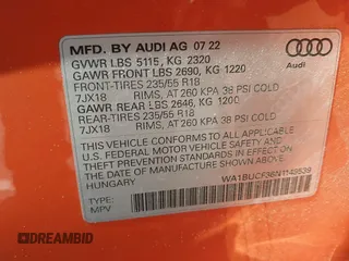 2022 Audi Q3 Premium Plus z VIN WA1BUCF36N1149539, wystawiony jako IAAI lot #42176930 z przebiegiem 13 152 mil mil oraz . Historia ofert i sprzedaży dostępna na DreamBid. Obrazek 9.