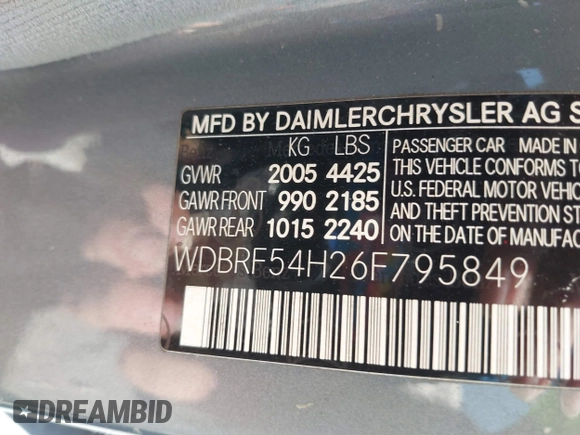 2006 Mercedes-Benz C 280 Luxury with VIN WDBRF54H26F795849, listed as a IAAI auction lot 42032144 with 231,286 mi miles and . Bid and sale history available at DreamBid. Image 9.