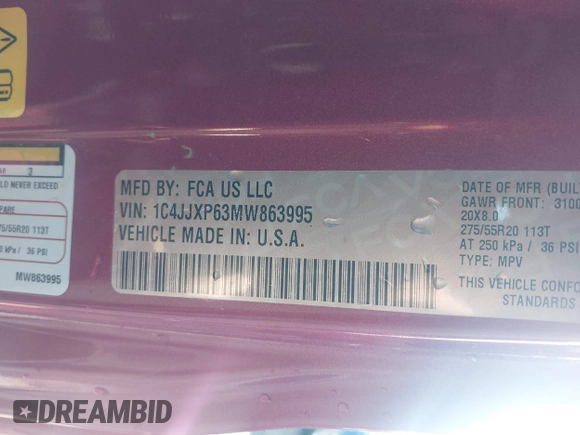2021 Jeep Wrangler Unlimited Sahara with VIN 1C4JJXP63MW863995, listed as a IAAI auction lot 42037221 with 41,308 mi miles and . Bid and sale history available at DreamBid. Image 9.