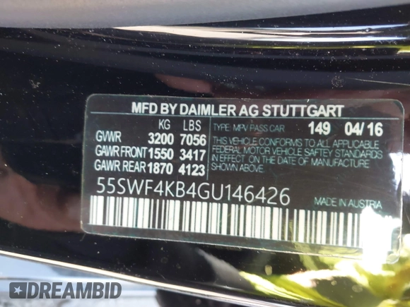 2016 Mercedes-Benz C 300 Luxury with VIN 55SWF4KB4GU146426, listed as a IAAI auction lot 41959337 with Not Provided miles and . Bid and sale history available at DreamBid. Image 9.
