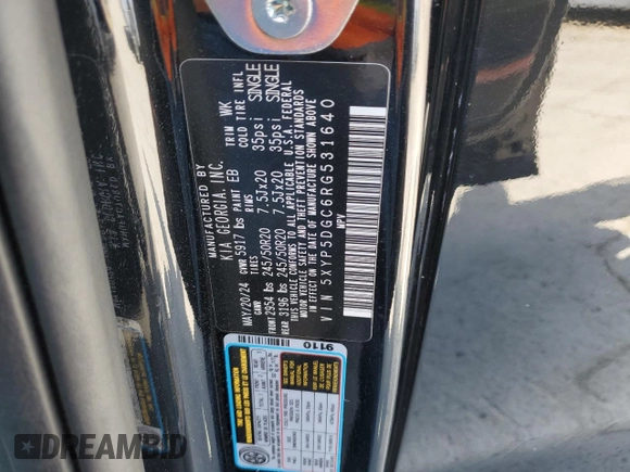 2024 Kia Telluride SX Prestige X-Pro with VIN 5XYP5DGC6RG531640, listed as a Copart auction lot 61953805 with 12,889 mi miles and Salvage title. Bid and sale history available at DreamBid. Image 12.