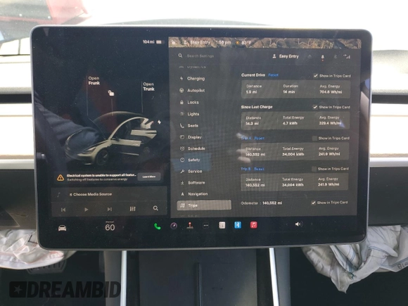 2019 Tesla Model 3 Mid Range with VIN 5YJ3E1EA2KF416304, listed as a Copart auction lot 52792845 with 140,552 mi miles and Salvage Title. Bid and sale history available at DreamBid. Image 9.