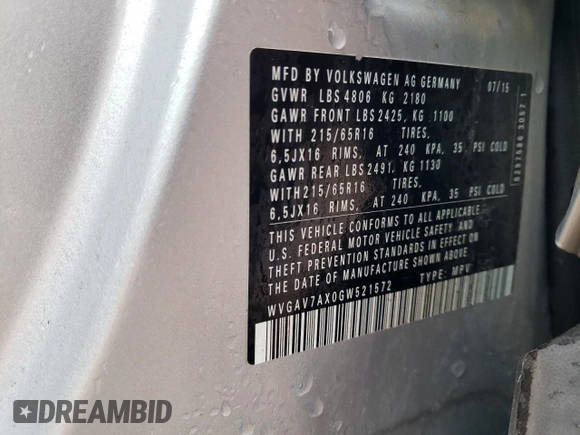2016 Volkswagen Tiguan S z VIN WVGAV7AX0GW521572, wystawiony jako Copart lot #55967235 z przebiegiem 143 113 mil mil oraz Szkoda całkowita • Salvage title. Historia ofert i sprzedaży dostępna na DreamBid. Obrazek 13.