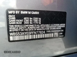 2023 BMW M3 with VIN WBS53AY03PFN77824, listed as a Copart auction lot 86100404 with 30,311 mi miles and Salvage Title. Bid and sale history available at carsss.com. Image 12.