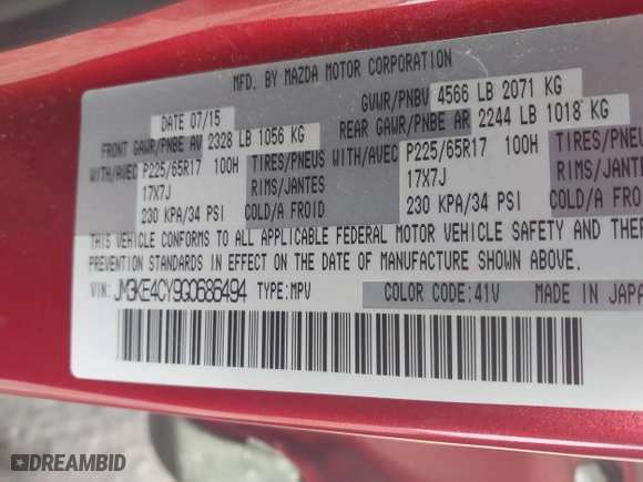 2016 Mazda CX-5 Touring with VIN JM3KE4CY9G0686494, listed as a IAAI auction lot 41822560 with 32,156 mi miles. Bid and sale history available at carsss.com. Image 9.