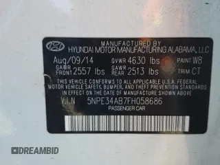 2015 Hyundai Sonata Sport with VIN 5NPE34AB7FH058686, listed as a Copart auction lot 51003985 with 61,458 mi miles and Salvage Title. Bid and sale history available at carsss.com. Image 14.