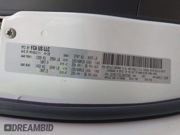 2018 Chrysler Pacifica Touring Plus with VIN 2C4RC1FG5JR287268, listed as a IAAI auction lot 42208739 with 114,294 mi miles and . Bid and sale history available at DreamBid. Image 9.