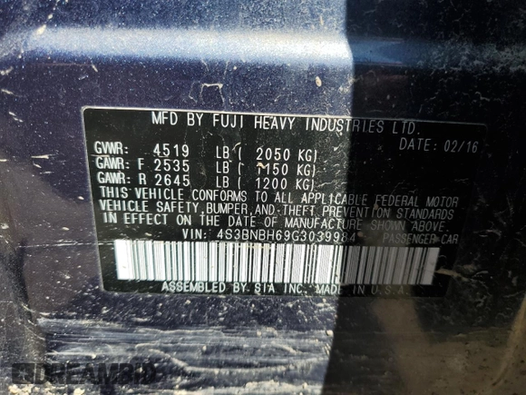 2016 Subaru Legacy с VIN 4S3BNBH69G3039984, выставлен на аукционе Copart как лот 52863485 с пробегом 75 317 миль миль и Чистый • Clean title. История ставок и продаж доступна на DreamBid. Изображение 13.