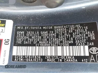 2016 Toyota Corolla L with VIN 2T1BURHE4GC717096, listed as a IAAI auction lot 42062967 with 147,091 mi miles and . Bid and sale history available at DreamBid. Image 9.