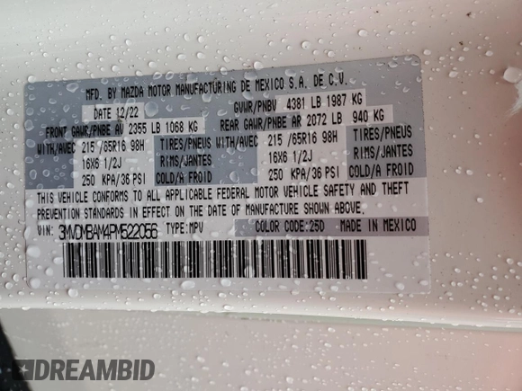 2023 Mazda CX-30 S with VIN 3MVDMBAM4PM522056, listed as a Copart auction lot 49122975 with 16,624 mi miles and Salvage title. Bid and sale history available at DreamBid. Image 14.