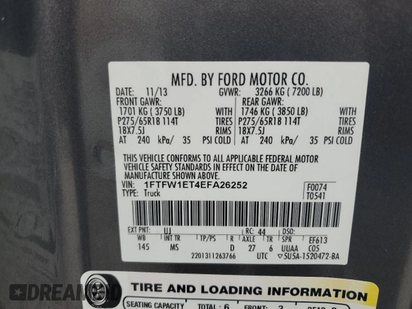 2014 Ford F-150 XL z VIN 1FTFW1ET4EFA26252, wystawiony jako Copart lot #58072855 z przebiegiem 136 897 mil mil oraz Czysty tytuł • Clean title. Historia ofert i sprzedaży dostępna na DreamBid. Obrazek 12.