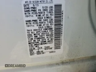 2013 Nissan Murano SV z VIN JN8AZ1MU5DW213207, wystawiony jako Copart lot #86898594 z przebiegiem 145 016 mil mil oraz Szkoda całkowita • Salvage title. Historia ofert i sprzedaży dostępna na DreamBid. Obrazek 15.