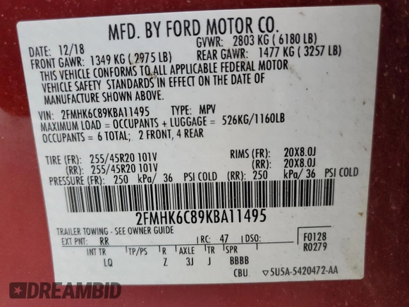 2019 Ford Flex SEL with VIN 2FMHK6C89KBA11495, listed as a Copart auction lot 80580754 with 0 mi miles and Salvage Title. Bid and sale history available at carsss.com. Image 13.