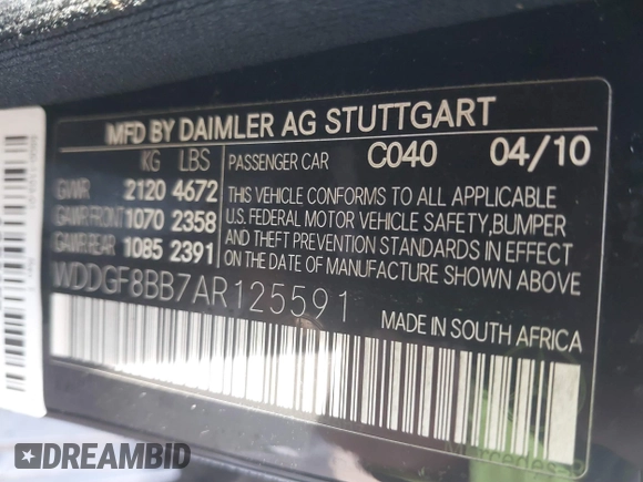 2010 Mercedes-Benz C 300 Sport z VIN WDDGF8BB7AR125591, wystawiony jako IAAI lot #39510228 z przebiegiem 171 106 mil mil oraz . Historia ofert i sprzedaży dostępna na DreamBid. Obrazek 9.