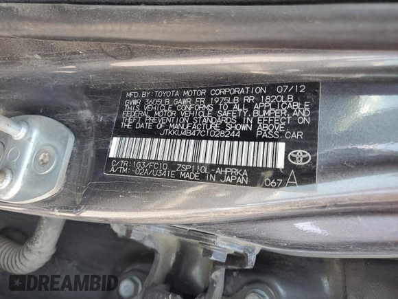 2012 Scion xD z VIN JTKKU4B47C1028244, wystawiony jako Copart lot #54232205 z przebiegiem 99 999 mil mil oraz Tytuł czysty. Historia ofert i sprzedaży dostępna na DreamBid. Obrazek 12.