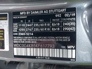 2019 Mercedes-Benz GLC with VIN WDC0G4KB5KF617793, listed as a IAAI auction lot 41916787 with 34,821 mi miles. Bid and sale history available at carsss.com. Image 9.