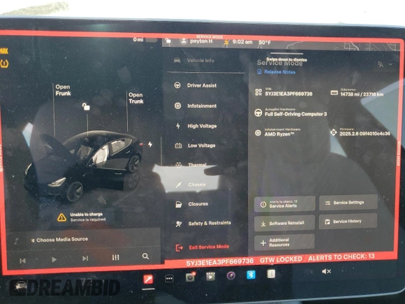 2023 Tesla Model 3 с VIN 5YJ3E1EA3PF669736, выставлен на аукционе Copart как лот 54679685 с пробегом 14 738 миль миль и Списание • Salvage title. История ставок и продаж доступна на DreamBid. Изображение 9.