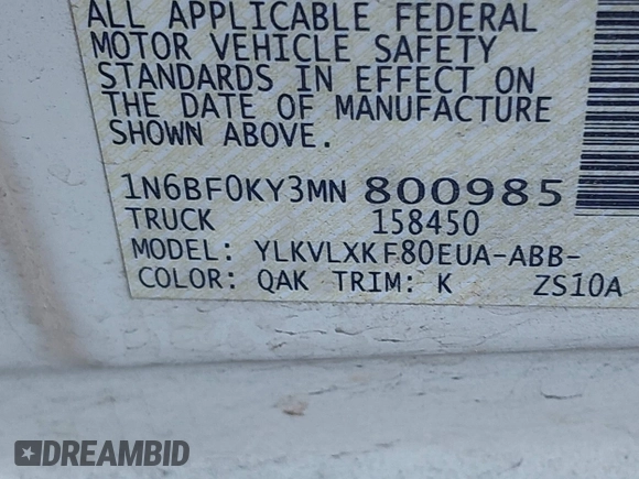 2021 Nissan NV Cargo SV z VIN 1N6BF0KY3MN800985, wystawiony jako IAAI lot #41237984 z przebiegiem 120 472 mil mil oraz . Historia ofert i sprzedaży dostępna na DreamBid. Obrazek 9.