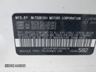2015 Mitsubishi Lancer GT with VIN JA32U8FW5FU008618, listed as a IAAI auction lot 41290204 with 115,854 mi miles. Bid and sale history available at carsss.com. Image 9.