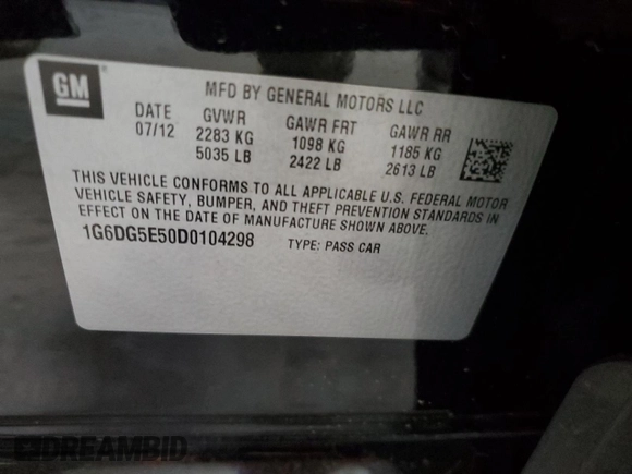 2013 Cadillac CTS Luxury with VIN 1G6DG5E50D0104298, listed as a Copart auction lot 56281385 with 101,083 mi miles and Salvage title. Bid and sale history available at DreamBid. Image 12.