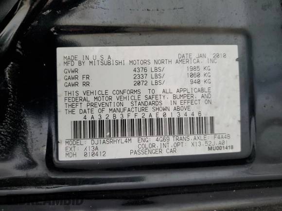 2010 Mitsubishi Galant ES with VIN 4A32B3FF2AE013446, listed as a Copart auction lot 82460454 with 145,112 mi miles and Salvage Title. Bid and sale history available at carsss.com. Image 12.