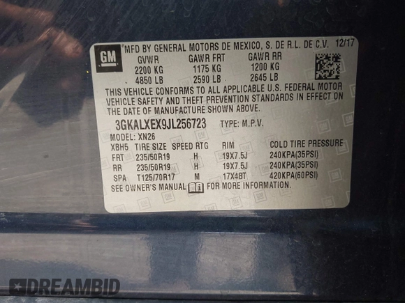 2018 GMC Terrain Denali with VIN 3GKALXEX9JL256723, listed as a IAAI auction lot 42398296 with 122,134 mi miles and . Bid and sale history available at DreamBid. Image 9.