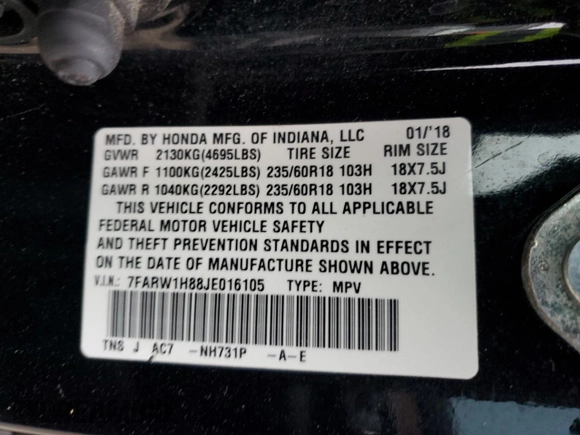2018 Honda CR-V EX-L with VIN 7FARW1H88JE016105, listed as a Copart auction lot 44432475 with 132,533 mi miles and Salvage Title. Bid and sale history available at carsss.com. Image 14.
