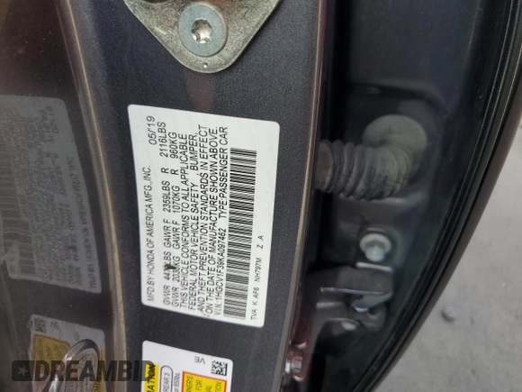 2019 Honda Accord Sedan Sport 1.5T with VIN 1HGCV1F39KA097462, listed as a Copart auction lot 88137735 with 109,426 mi miles and Salvage Title. Bid and sale history available at carsss.com. Image 12.