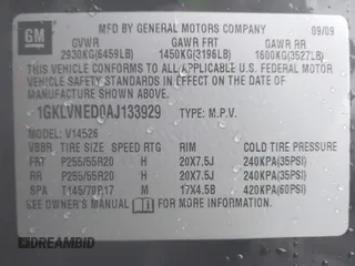 2010 GMC Acadia SLT2 with VIN 1GKLVNED0AJ133929, listed as a IAAI auction lot 41458136 with 163,629 mi miles and . Bid and sale history available at DreamBid. Image 9.