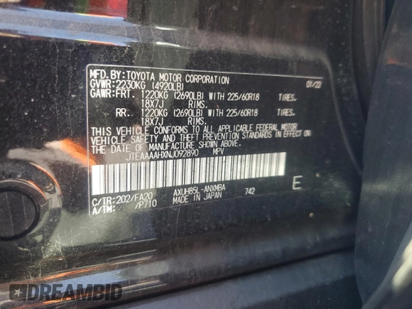 2022 Toyota Venza LE z VIN JTEAAAAHXNJ092890, wystawiony jako Copart lot #55476525 z przebiegiem 28 515 mil mil oraz Szkoda całkowita • Salvage title. Historia ofert i sprzedaży dostępna na DreamBid. Obrazek 13.