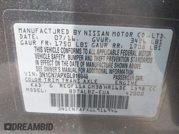 2016 Nissan Versa S с VIN 3N1CN7APXGL916946, выставлен на аукционе IAAI как лот 42400425 с пробегом 56 806 миль миль и . История ставок и продаж доступна на DreamBid. Изображение 9.