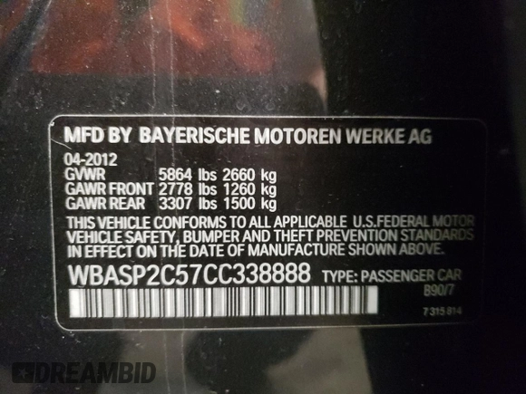 2012 BMW 5 Series GT 535i Gran Turismo xDrive with VIN WBASP2C57CC338888, listed as a Copart auction lot 43386015 with 203,085 mi miles and Salvage Title. Bid and sale history available at DreamBid. Image 14.