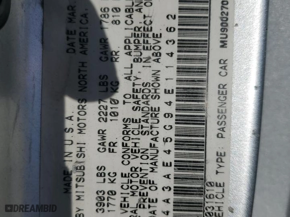 2004 Mitsubishi Eclipse GS with VIN 4A3AE45G94E114362, listed as a Copart auction lot 76331024 with 199,282 mi miles and Salvage Title. Bid and sale history available at carsss.com. Image 14.