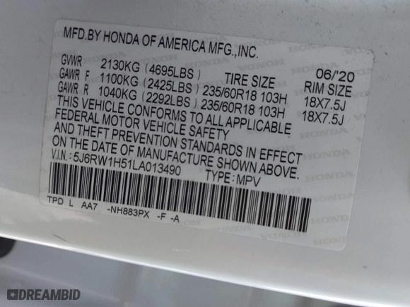 2020 Honda CR-V EX with VIN 5J6RW1H51LA013490, listed as a IAAI auction lot 41703228 with 62,896 mi miles. Bid and sale history available at carsss.com. Image 9.
