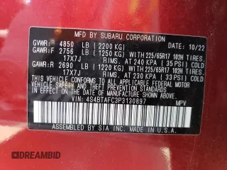 2023 Subaru Outback Premium с VIN 4S4BTAFC3P3130897, выставлен на аукционе Copart как лот 51804105 с пробегом 20 218 миль миль и Списание • Salvage title. История ставок и продаж доступна на DreamBid. Изображение 13.