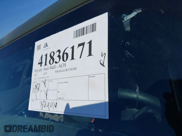 2022 Jeep Wrangler Unlimited Sport with VIN 1C4HJXDG5NW113205, listed as a IAAI auction lot 41836171 with 30,446 mi miles and . Bid and sale history available at DreamBid. Image 18.