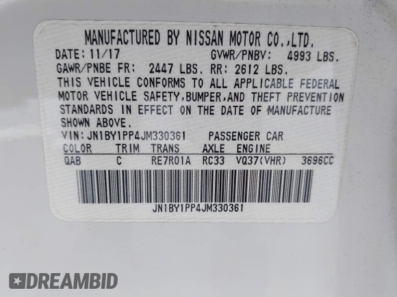 2018 Infiniti Q70 Luxe with VIN JN1BY1PP4JM330361, listed as a IAAI auction lot 42469866 with 69,986 mi miles and . Bid and sale history available at DreamBid. Image 9.