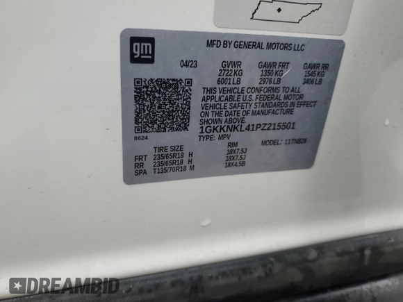 2023 GMC Acadia SLE z VIN 1GKKNKL41PZ215501, wystawiony jako Copart lot #47681515 z przebiegiem 48 765 mil mil oraz Szkoda całkowita • Salvage title. Historia ofert i sprzedaży dostępna na DreamBid. Obrazek 13.