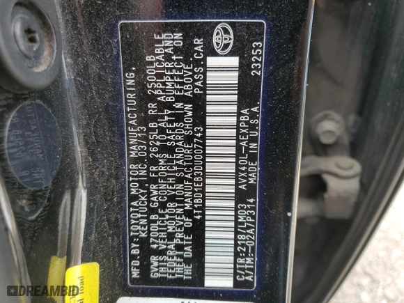 2013 Toyota Avalon Hybrid XLE Premium with VIN 4T1BD1EB3DU007743, listed as a Copart auction lot 52588705 with 246,795 mi miles and Clean Title. Bid and sale history available at carsss.com. Image 12.