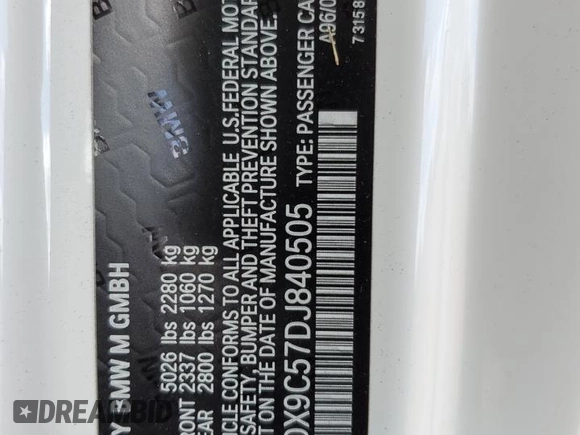 2013 BMW M3 with VIN WBSDX9C57DJ840505, listed as a Copart auction lot 55456024 with 61,558 mi miles and Salvage Title. Bid and sale history available at carsss.com. Image 12.