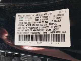 2016 Honda Accord Sport with VIN 1HGCR2F59GA060740, listed as a IAAI auction lot 42200371 with 140,679 mi miles and . Bid and sale history available at DreamBid. Image 9.