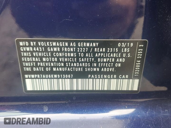 2019 Volkswagen Golf SEL Premium z VIN WVWPR7AU6KW913067, wystawiony jako Copart lot #69076884 z przebiegiem 41 213 mil mil oraz Szkoda całkowita • Salvage title. Historia ofert i sprzedaży dostępna na DreamBid. Obrazek 12.